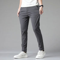 Sommer-Chinohose für Herren - Stretch Slim Fit Bundfaltenhosen für Business und Freizeit – Grau