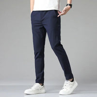 Sommer-Chinohose für Herren - Stretch Slim Fit Bundfaltenhosen für Business und Freizeit – Marine