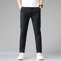 Sommer-Chinohose für Herren - Stretch Slim Fit Bundfaltenhosen für Business und Freizeit – Schwarz