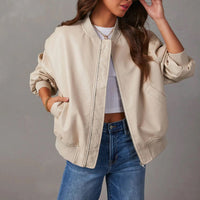 Übergroß Bomberjacke für Damen | Lässig – Beige