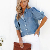Romy | Lässige Jeanshemden mit lockerem Fit – Jeansblau