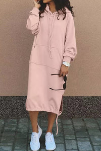 Damen Lange Kapuzenpullover Kleid | Langarm – Rosa