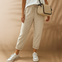 Sommerhose für Damen - Bequeme Luftige Leinen-Optik Caprihose für den Sommer – Beige