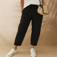 Sommerhose für Damen - Bequeme Luftige Leinen-Optik Caprihose für den Sommer – Schwarz