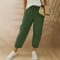 Sommerhose für Damen - Bequeme Luftige Leinen-Optik Caprihose für den Sommer – Grün
