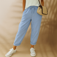 Sommerhose für Damen - Bequeme Luftige Leinen-Optik Caprihose für den Sommer – Blau