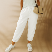 Sommerhose für Damen - Bequeme Luftige Leinen-Optik Caprihose für den Sommer – Weiß