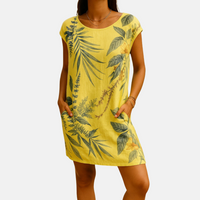 Sommerkleid - Luftiges Midikleid mit Botanik-Print – Gelb