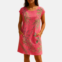 Sommerkleid - Luftiges Midikleid mit Botanik-Print – Rosa