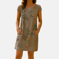 Sommerkleid - Luftiges Midikleid mit Botanik-Print – Braun