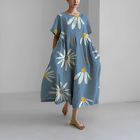 Sommerkleid für Damen – Luftiges Maxikleid im Tunikastil mit Print – Hellblau