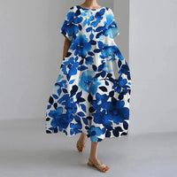 Sommerkleid für Damen – Luftiges Maxikleid im Tunikastil mit Print – Dunkelblau