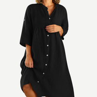 Sommerkleid für Damen – Luftiges langes Hemdblusenkleid – Schwarz