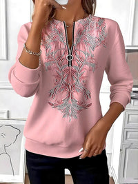 Alvilda – Eleganter Pullover Mit Halbem Reißverschluss Und Stickerei – Rosa