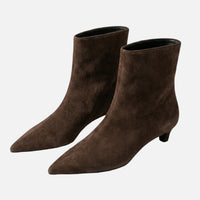 Hannelore | Damen Spitze Wildleder-Stiefeletten Kitten-Absatz – Kitten Heel Stiefeletten – Braun