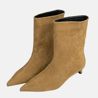 Hannelore | Damen Spitze Wildleder-Stiefeletten Kitten-Absatz – Kitten Heel Stiefeletten – Hellbraun