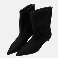 Hannelore | Damen Spitze Wildleder-Stiefeletten Kitten-Absatz – Kitten Heel Stiefeletten – Schwarz