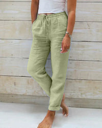 Sommerhosen für Damen - Luftige 3/4 Hose mit Gummibund – Grün