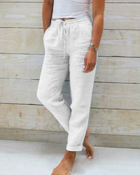 Sommerhosen für Damen - Luftige 3/4 Hose mit Gummibund – Weiß
