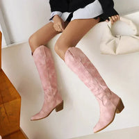 Diane Stiefel | Stilvolle lange Sommerlederstiefel im Westernstil für Damen – Rosa