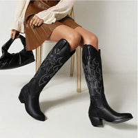 Diane Stiefel | Stilvolle lange Sommerlederstiefel im Westernstil für Damen – Schwarz