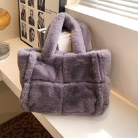 Stilvolle Plüschhandtasche für Damen – vielseitiger Stauraum – Winteraccessoire – Grau