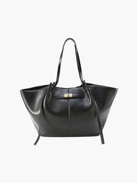 Große Damen Shopper Tasche mit Henkel und goldenem Drehverschluss – Schwarz