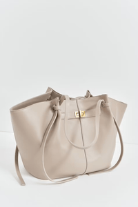 Große Damen Shopper Tasche mit Henkel und goldenem Drehverschluss – Beige