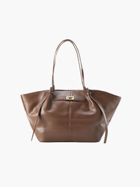 Große Damen Shopper Tasche mit Henkel und goldenem Drehverschluss – Kaffee