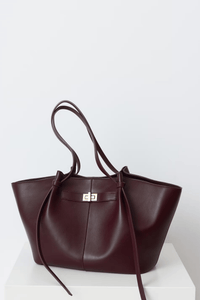 Große Damen Shopper Tasche mit Henkel und goldenem Drehverschluss – Bordeaux