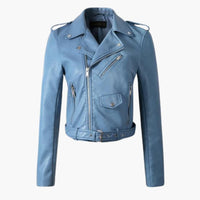 Stylische Damen Bikerjacke mit Reverskragen und Reißverschlusstaschen – Blau