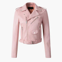 Stylische Damen Bikerjacke mit Reverskragen und Reißverschlusstaschen – Rosa