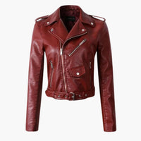Stylische Damen Bikerjacke mit Reverskragen und Reißverschlusstaschen – Rot