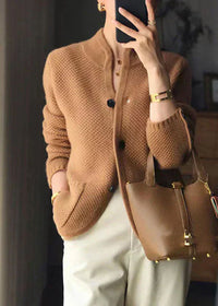 LARISSA - KASCHMIR-STRICKJACKE MIT HOHEM KRAGEN – Braun