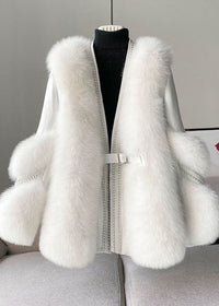 Stylish White V Neck Patchwork Mink Hair Coats Winter – Weiß