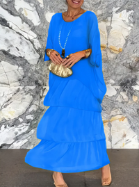 Caroline | Maxikleid mit weitem Rundhalsausschnitt – Blau