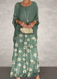 Caroline | Maxikleid mit weitem Rundhalsausschnitt – Verwaschenes Grün