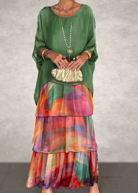Caroline | Maxikleid mit weitem Rundhalsausschnitt – Mehrfarbig