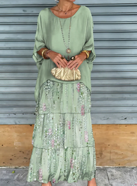 Shina™ - Elegantes Fließendes Maxikleid – Weißlich-grün
