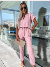 Ivana - Sommer Kurzarm Jumpsuit – Rosa