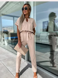 Ivana - Sommer Kurzarm Jumpsuit – Khaki