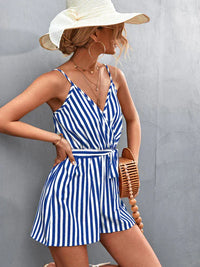VIA - Gestreifter Jumpsuit mit V-Ausschnitt – Blau