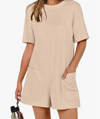 Crystal | Übergroße Sommer Shorts Anzug mit T-Shirt Stil – Beige