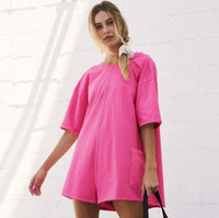 Crystal | Übergroße Sommer Shorts Anzug mit T-Shirt Stil – Rosa