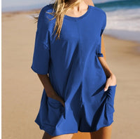 Crystal | Übergroße Sommer Shorts Anzug mit T-Shirt Stil – Blau