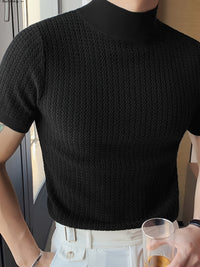 Herren T-Shirt - Slim Fit mit kurzen Ärmeln und Stehkragen | Elegant – Schwarz