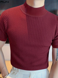 Herren T-Shirt - Slim Fit mit kurzen Ärmeln und Stehkragen | Elegant – Rot