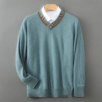 Herren Wollpullover Premium Merino – Blaugrün