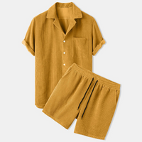 Herren Kurzes Samt Loungewear Set Premium Komfort – Gelb
