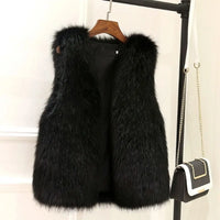 Warme Damen Pelzweste für Herbst und Winter – Schwarz